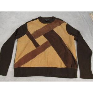 Vintage Robert Louis Suede‎ Sweater Mens XXL Brown Colorblock Crew Neck Knit